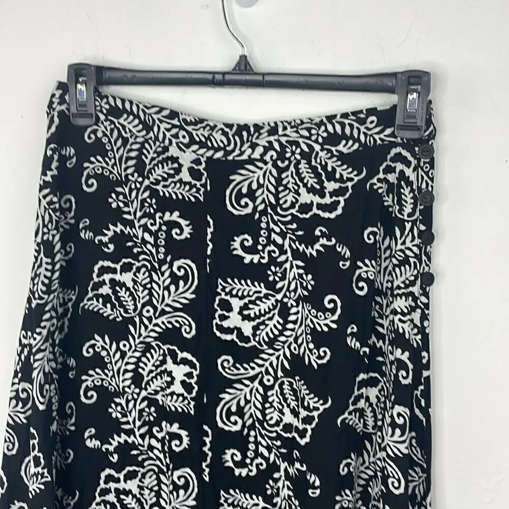 Soft Surroundings Maxi Skirt Paisley Black and White with ruffle hem size PM